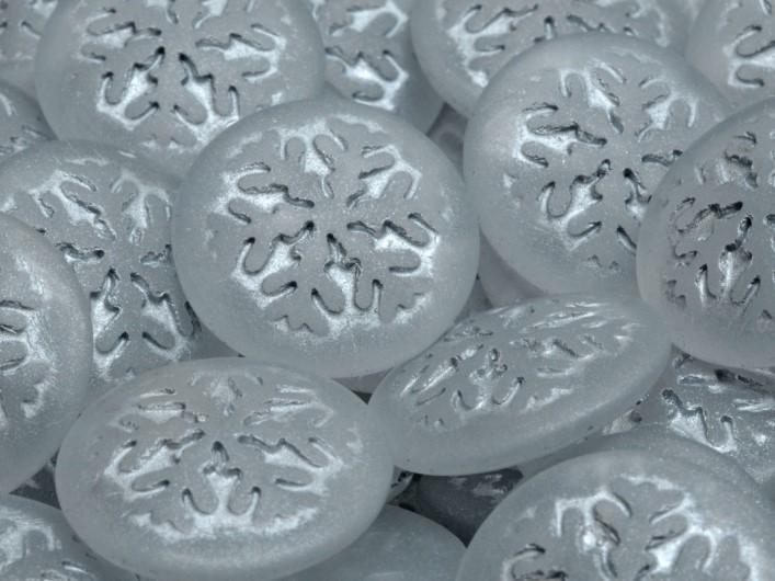 Czech Glass Cabochons 21 mm, Crystal Matte with Silver Decor, Czech Glass