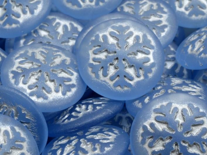 Czech Glass Cabochons 21 mm, Light Sapphire Matte with Silver Decor, Czech Glass