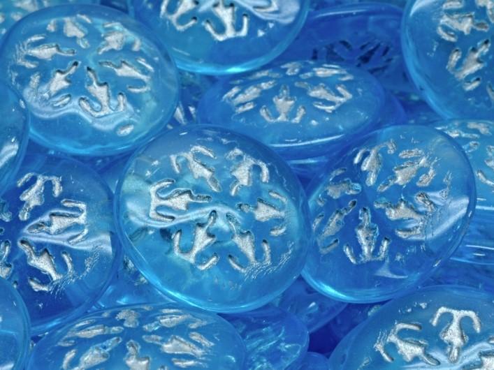 Czech Glass Cabochons 21 mm, Aquamarine with Silver Decor, Czech Glass