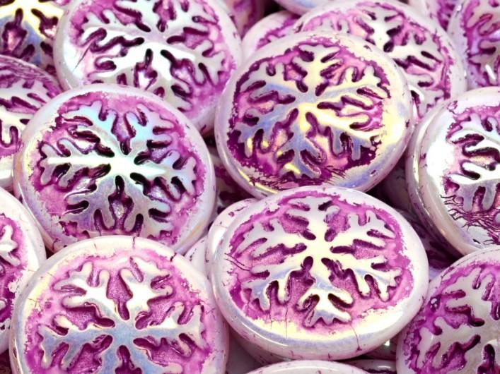 Czech Glass Cabochons 21 mm, Alabaster AB with Violet Streaks, Czech Glass