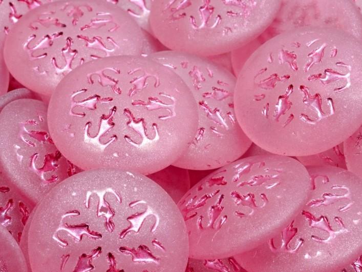 Czech Glass Cabochons 21 mm, Crystal Matte with Fuchsia Decor, Czech Glass