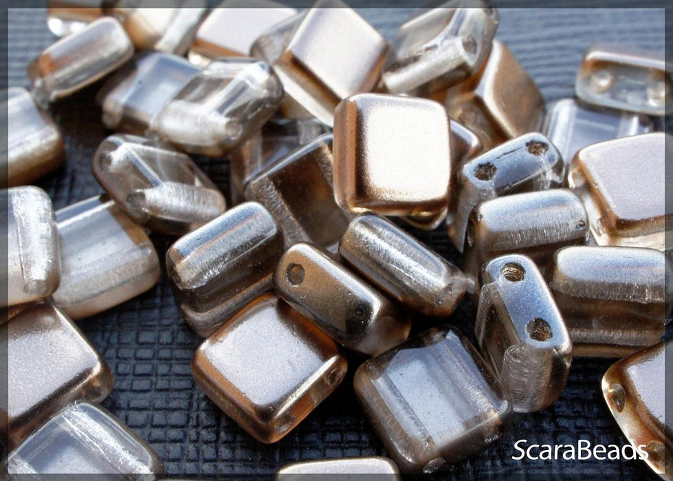 40 pcs 2-hole Tile Beads, 6x6x3.2mm, Pearl Bronze, Czech Glass