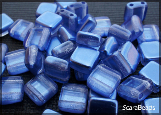 40 pcs 2-hole Tile Beads, 6x6x3.2mm, Pearl Dark Blue, Czech Glass