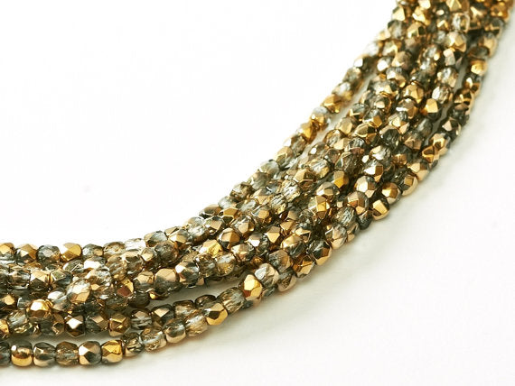 150 pcs Fire Polished Faceted Beads Round, 2mm, Crystal Amber, Czech Glass