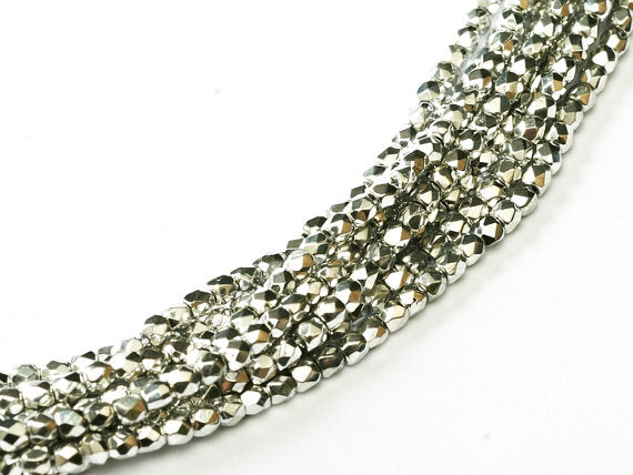 150 pcs Fire Polished Faceted Beads Round, 2mm, Crystal Full Labrador (Silver Metallic), Czech Glass