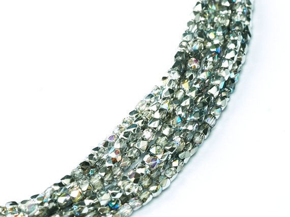 150 pcs Fire Polished Faceted Beads Round, 2mm, Crystal Silver Rainbow, Czech Glass