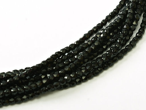 150 pcs Fire Polished Faceted Beads Round, 2mm, Jet Black, Czech Glass