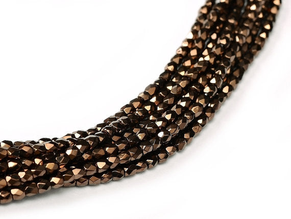 150 pcs Fire Polished Faceted Beads Round, 2mm, Jet Bronze, Czech Glass