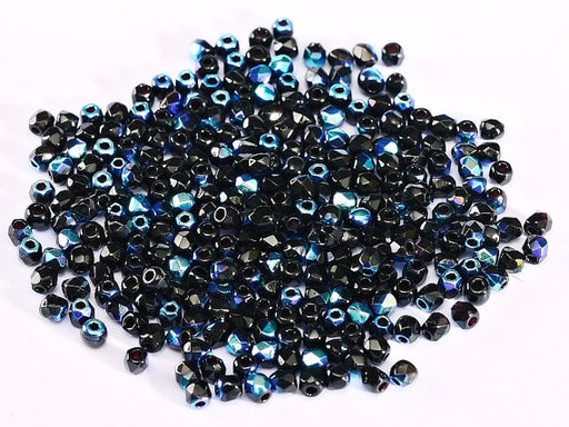 150 pcs Fire Polished Faceted Beads Round, 2mm, Jet AB, Czech Glass