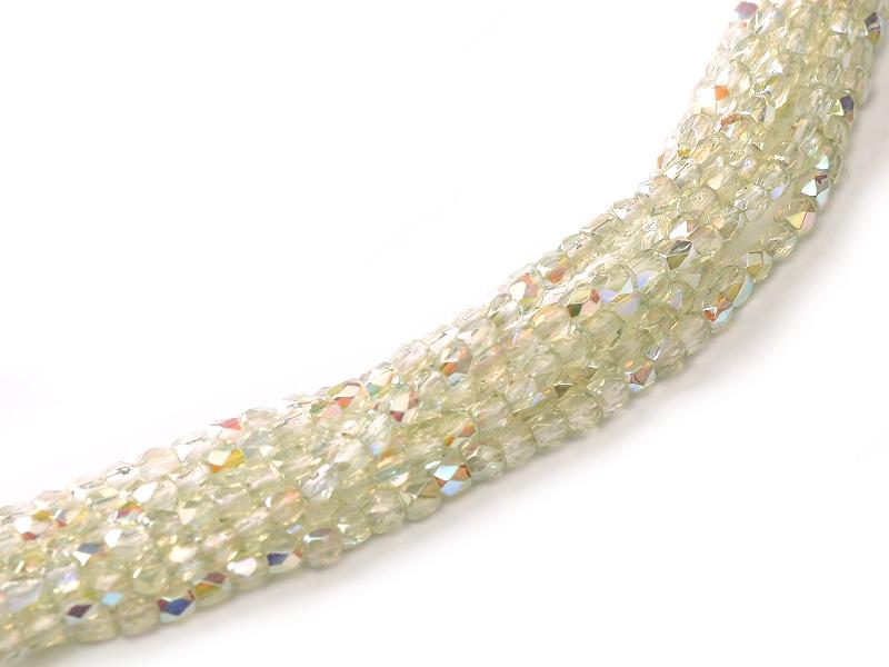 FP Round 2 mm, Crystal Green Rainbow, Czech Glass