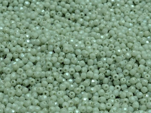 Fire Polished Faceted Beads Round 2 mm, Chalk Light Green Luster, Czech Glass