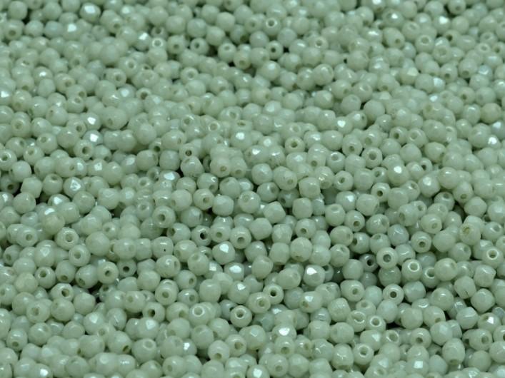Fire Polished Faceted Beads Round 2 mm, Chalk Light Green Luster, Czech Glass