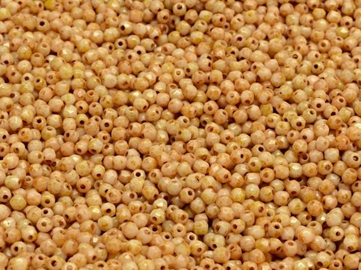Fire Polished Faceted Beads Round 2 mm, Chalk White Travertine Luster, Czech Glass