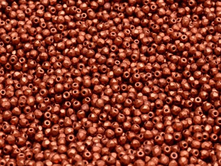 Fire Polished Faceted Beads Round 2 mm, Crystal Bronze Fire Red, Czech Glass