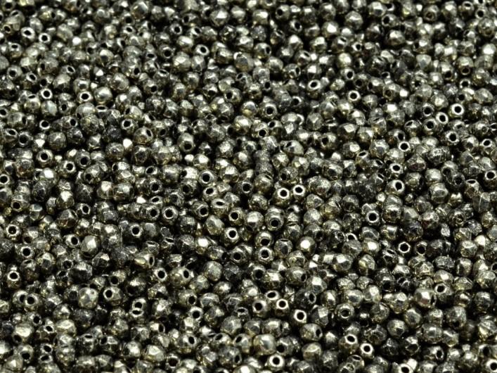 Fire Polished Faceted Beads Round 2 mm, Antique Chrome, Czech Glass