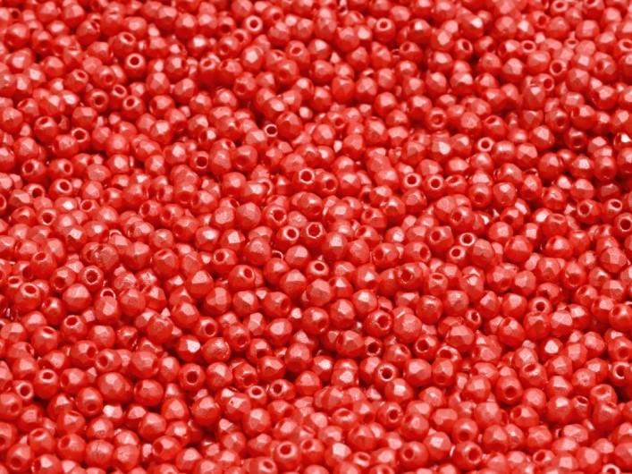 Fire Polished Faceted Beads Round 2 mm, Pastel Coral Red, Czech Glass