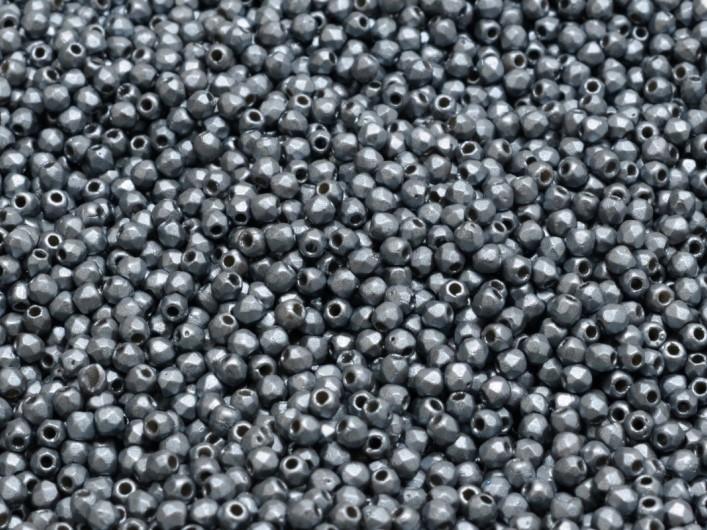 Fire Polished Faceted Beads Round 2 mm, Pastel Gray, Czech Glass