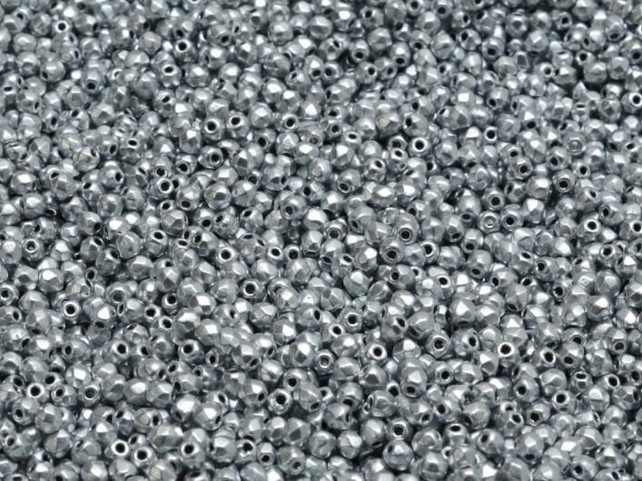 Fire Polished Faceted Beads Round 2 mm, Aluminum Silver, Czech Glass