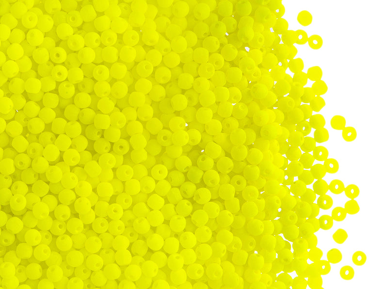 4 g Round NEON ESTRELA Beads, 2mm, Yellow (UV Active), Czech Glass
