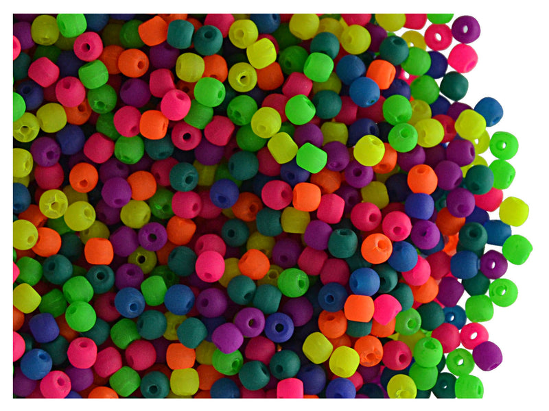 4 g Round NEON ESTRELA Beads, 2mm, Mix (UV Active), Czech Glass