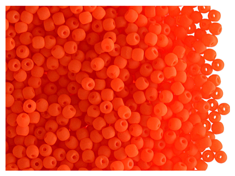 4 g Round NEON ESTRELA Beads, 2mm, Orange (UV Active), Czech Glass