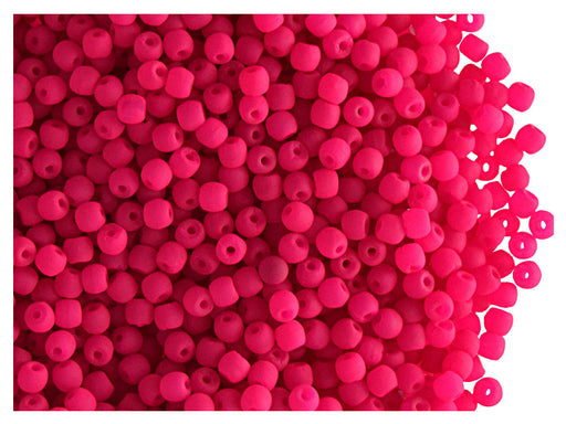 4 g Round NEON ESTRELA Beads, 2mm, Pink (UV Active), Czech Glass