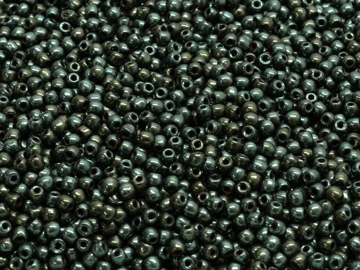 Round Beads 2 mm, Jet Green Luster, Czech Glass