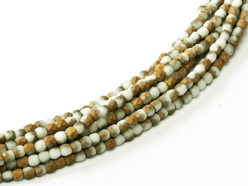 150 pcs Fire Polished Faceted Beads Round, 2mm, Chalk White Amber Matte, Czech Glass