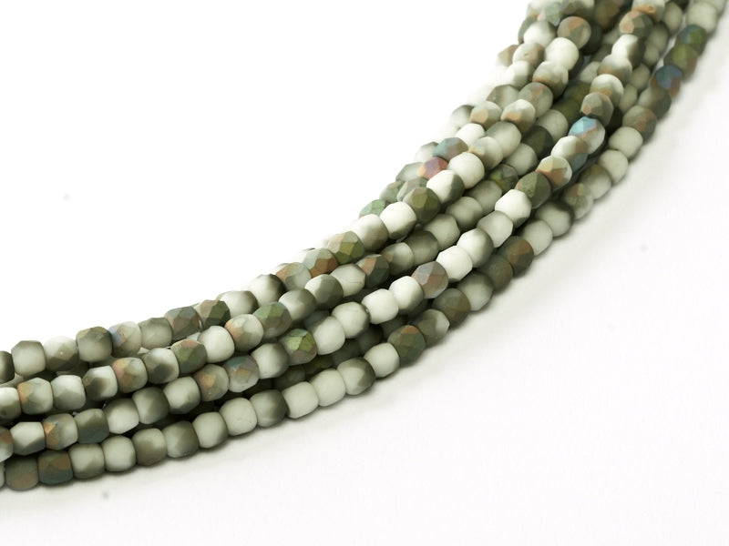 150 pcs Fire Polished Faceted Beads Round, 2mm, Chalk White Vitrail Matte, Czech Glass