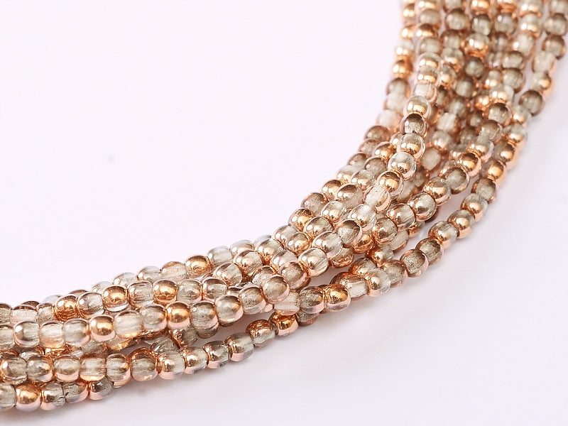 150 pcs Round Pressed Beads, 2mm, Crystal Capri Gold, Czech Glass