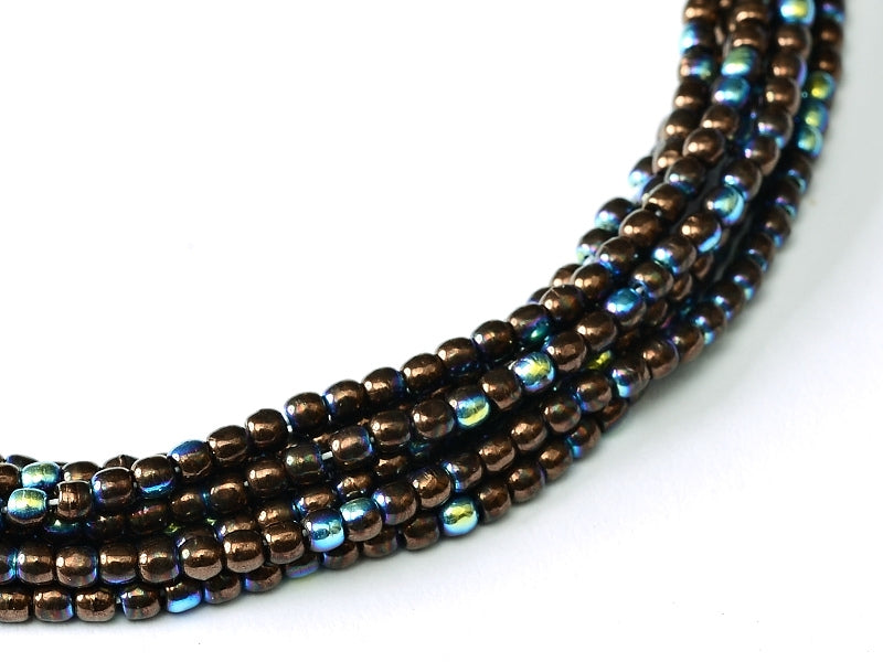 150 pcs Round Pressed Beads, 2mm, Jet Bronze AB, Czech Glass