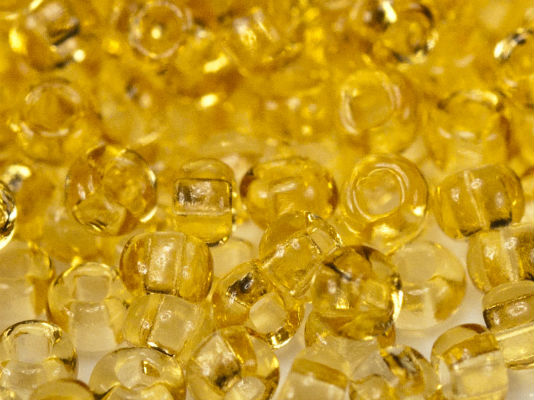 20 g 11/0 Seed Beads Preciosa Ornela, Transparent Light Topaz, Square Hole, Czech Glass