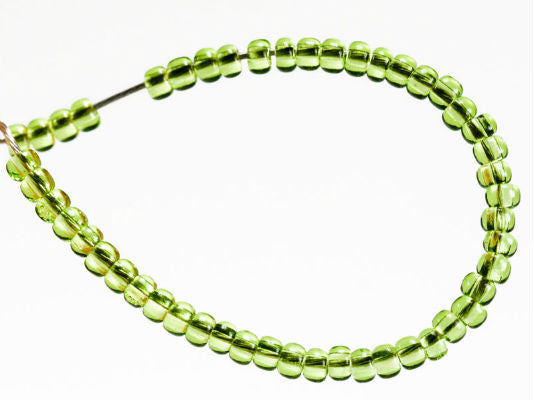 20 g 11/0 Seed Beads Preciosa Ornela, Olivine Transparent, Square Hole, Czech Glass