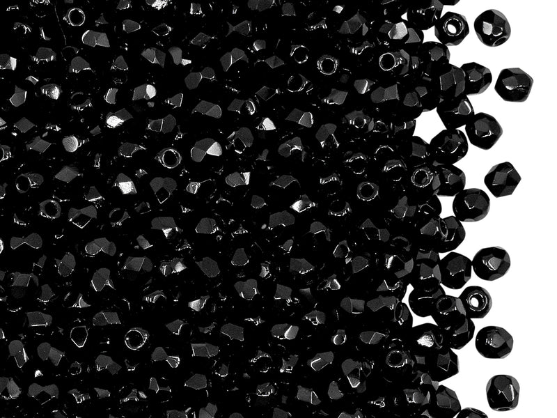 Set of Round Fire Polished Beads (3mm, 4mm, 6mm, 8mm), 3 colors: Jet Black, Chalk White, Crystal Full Labrador, Czech Glass