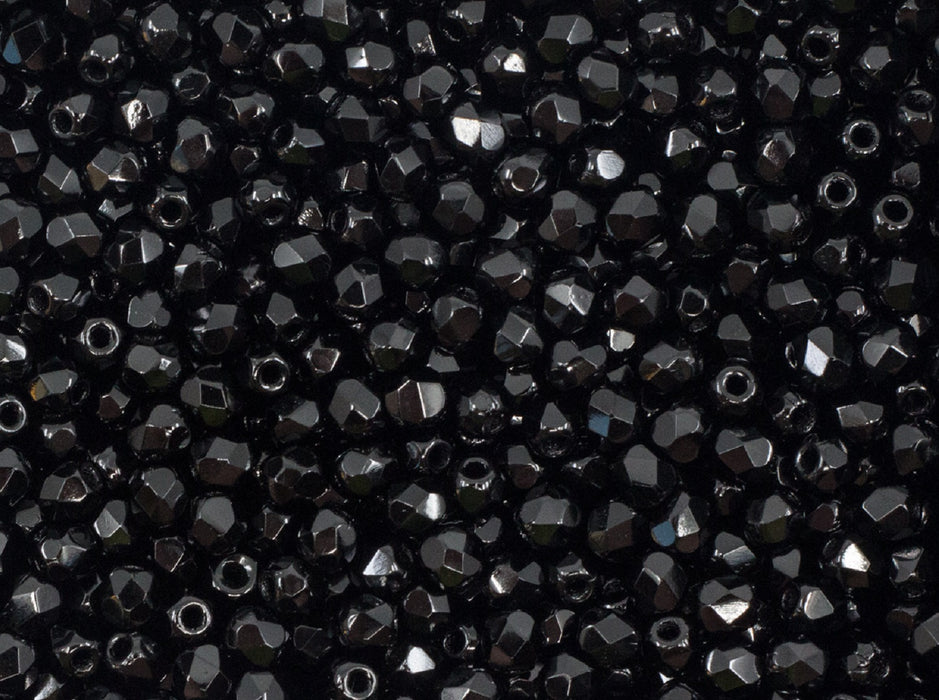100 pcs Fire Polished Faceted Beads Round, 3mm, Jet Black, Czech Glass
