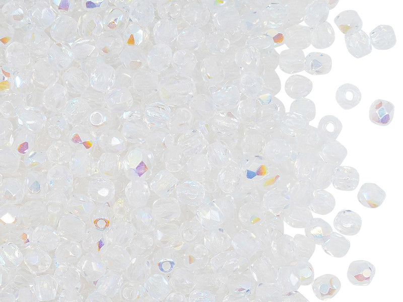 100 pcs Fire Polished Faceted Beads Round, 3mm, Crystal AB, Czech Glass