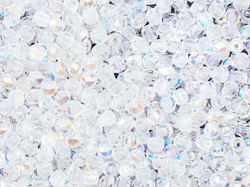 Set of Round Fire Polished Beads (3mm, 4mm, 6mm), 2 colors: Crystal AB and Crystal Full Labrador, Czech Glass