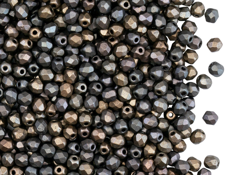 100 pcs Fire Polished Faceted Beads Round, 3mm, Gray Rainbow, Czech Glass