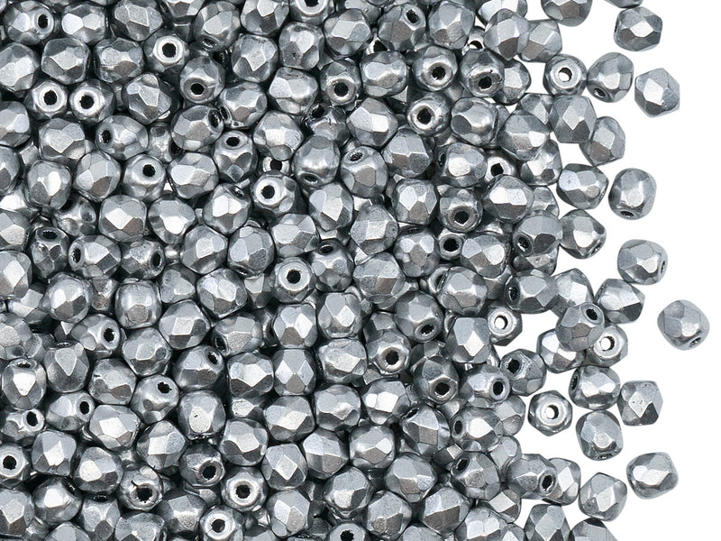 100 pcs Fire Polished Faceted Beads Round, 3mm, Silver Matte (Aluminum), Czech Glass