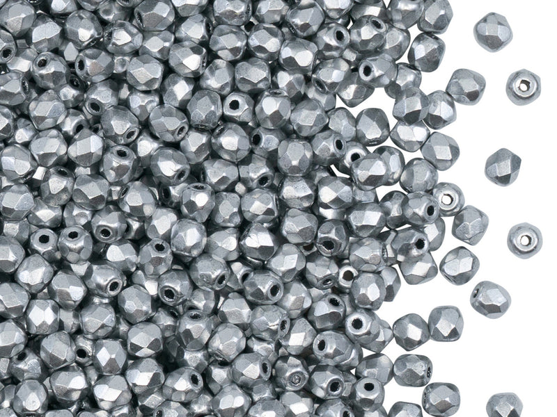 Set of Round Fire Polished Beads (3mm, 4mm, 6mm), 2 colors: Aztec Gold and Silver (Aluminium) Matte, Czech Glass