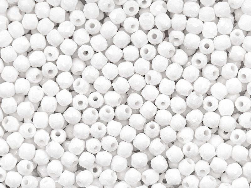 100 pcs Fire Polished Faceted Beads Round, 3mm, Chalk White, Czech Glass