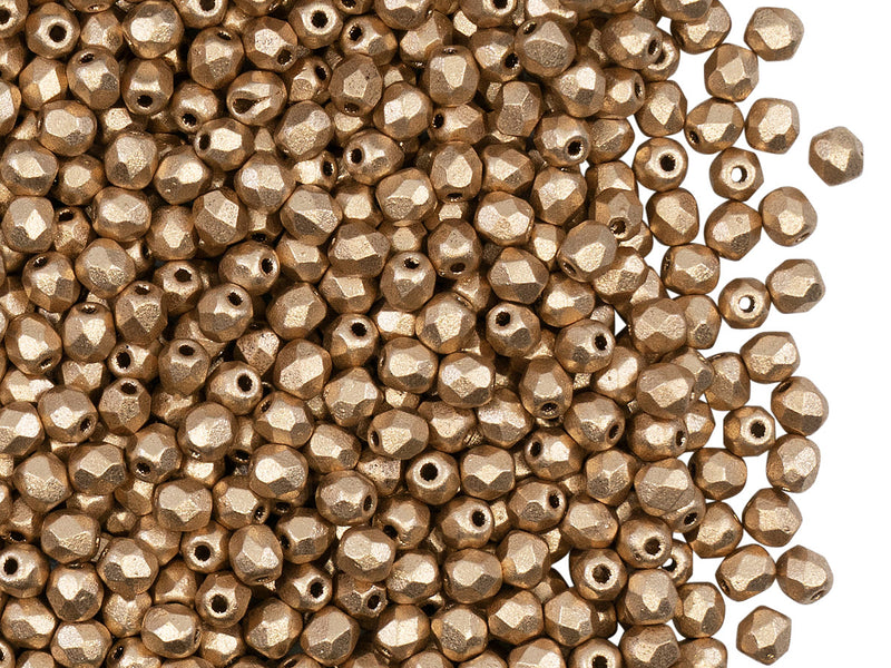 Set of Round Fire Polished Beads (3mm, 4mm, 6mm), 2 colors: Chalk White and Aztec Gold, Czech Glass