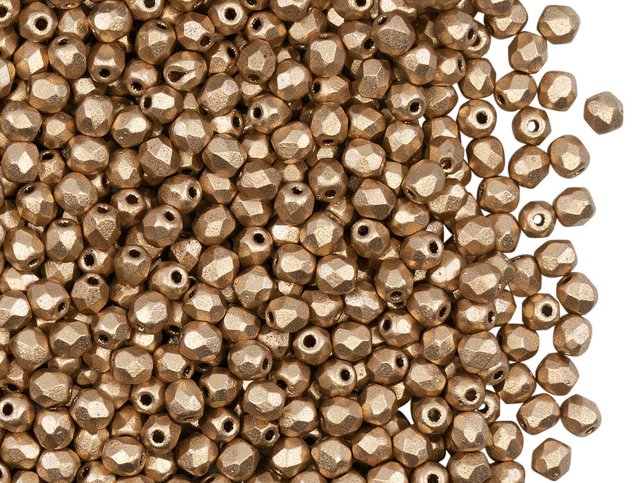 100 pcs Fire Polished Faceted Beads Round, 3mm, Crystal Bronze Pale Gold (Aztec Gold), Czech Glass