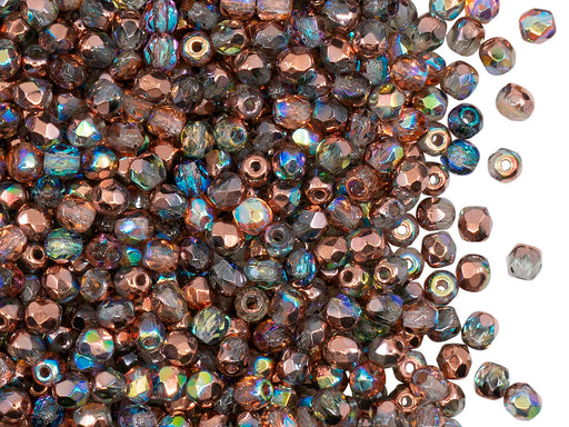 100 pcs Fire Polished Faceted Beads Round, 3mm, Crystal Copper Rainbow, Czech Glass