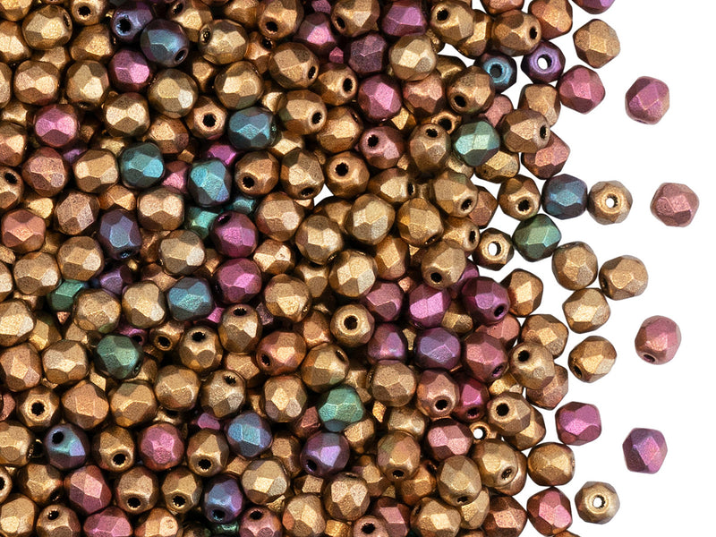 100 pcs Fire Polished Faceted Beads Round, 3mm, Silky Violet Rainbow, Czech Glass