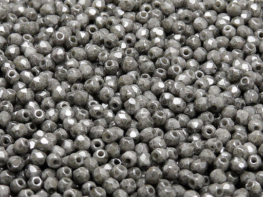 100 pcs Fire Polished Faceted Beads Round, 3mm, Chalk Jet Luster, Czech Glass