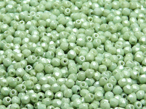 100 pcs Fire Polished Faceted Beads Round, 3mm, Chalk Light Green Luster, Czech Glass