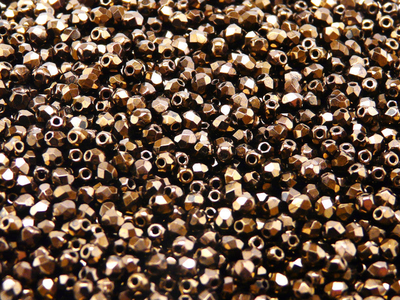 100 pcs Fire Polished Faceted Beads Round, 3mm, Jet Bronze Luster, Czech Glass
