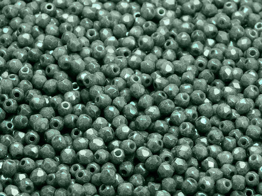 100 pcs Fire Polished Faceted Beads Round, 3mm, Chalk Green Luster, Czech Glass