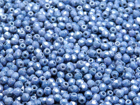 100 pcs Fire Polished Faceted Beads Round, 3mm, Chalk Blue Luster, Czech Glass